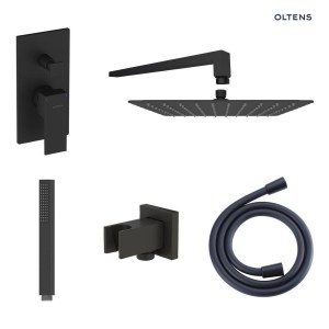 Oltens Zestaw Oltens Gota Bateria Podtynkowa Z Deszczownicą 30 Cm Vindel (S) I Kompletem Prysznicowym Sog Czarny Mat 36601300