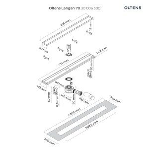Oltens Langan 70 Uniwersalny 2W1 Odpływ Prysznicowy Liniowy 70 Cm Z Kołnierzem Czarny Mat 30006300