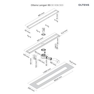 Oltens Langan 90 Uniwersalny 2W1 Odpływ Prysznicowy Liniowy 90 Cm Z Kołnierzem Czarny Mat 30008300