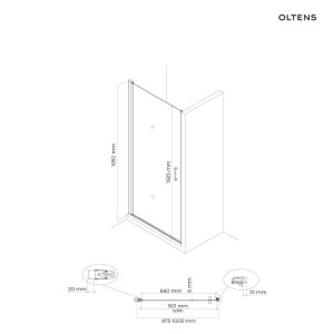Oltens Rinnan drzwi prysznicowe 100 cm wnękowe czarny mat/szkło przezroczyste 21209300