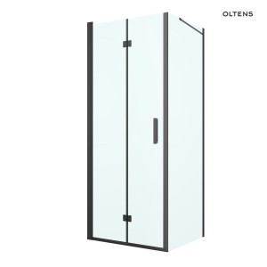 Oltens Hallan kabina prysznicowa 80x80 cm kwadratowa czarny mat/szkło przezroczyste drzwi ze ścianką 20007300