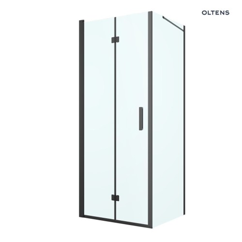 Oltens Hallan kabina prysznicowa 80x80 cm kwadratowa czarny mat/szkło przezroczyste drzwi ze ścianką 20007300