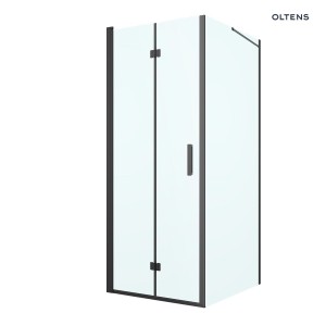 Oltens Hallan kabina prysznicowa 80x100 cm prostokątna drzwi ze ścianką czarny mat/szkło przezroczyste 20201300