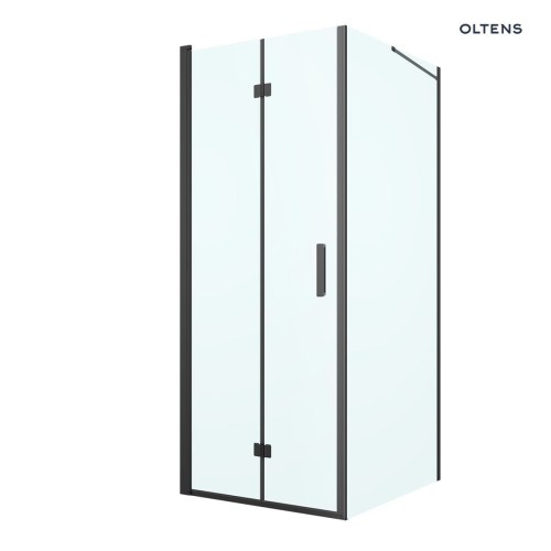 Oltens Hallan kabina prysznicowa 80x100 cm prostokątna drzwi ze ścianką czarny mat/szkło przezroczyste 20201300