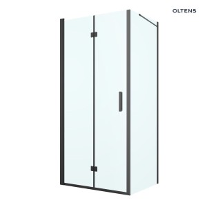 Oltens Hallan kabina prysznicowa 90x80 cm prostokątna drzwi ze ścianką czarny mat/szkło przezroczyste 20202300