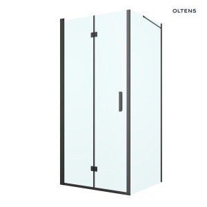 Oltens Hallan kabina prysznicowa 90x90 cm kwadratowa drzwi ze ścianką czarny mat/szkło przezroczyste 20008300