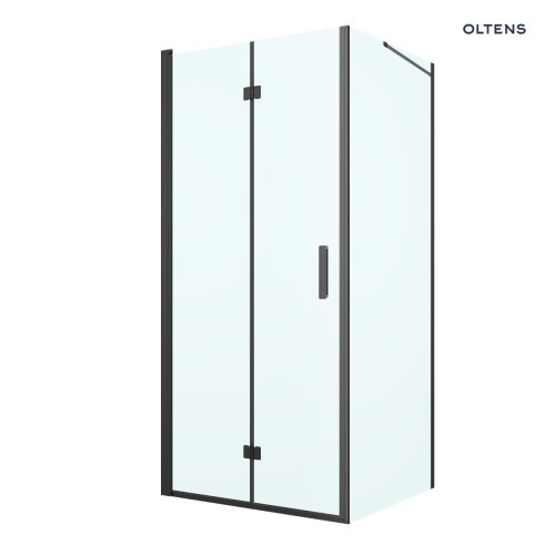 Oltens Hallan kabina prysznicowa 90x90 cm kwadratowa drzwi ze ścianką czarny mat/szkło przezroczyste 20008300