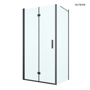 Oltens Hallan kabina prysznicowa 100x80 cm prostokątna drzwi ze ścianką czarny mat/szkło przezroczyste 20204300