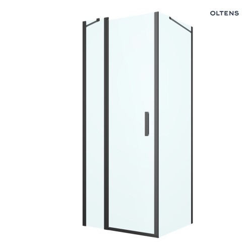 Oltens Verdal kabina prysznicowa 80x80 cm kwadratowa drzwi ze ścianką czarny mat/szkło przezroczyste 20010300