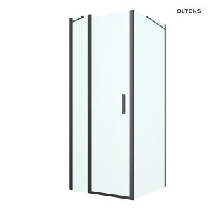 Oltens Verdal kabina prysznicowa 80x90 cm prostokątna drzwi ze ścianką czarny mat/szkło przezroczyste 20220300