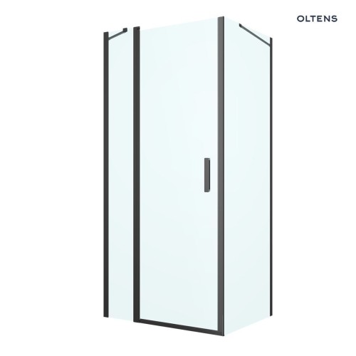 Oltens Verdal kabina prysznicowa 90x80 cm prostokątna drzwi ze ścianką czarny mat/szkło przezroczyste 20207300