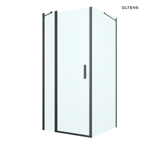 Oltens Verdal kabina prysznicowa 90x100 cm prostokątna drzwi ze ścianką czarny mat/szkło przezroczyste 20208300