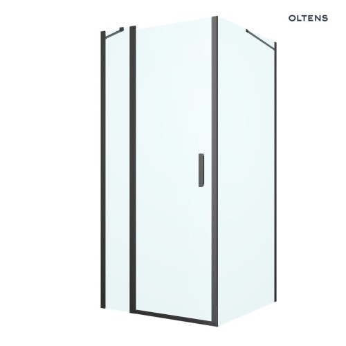 Oltens Verdal kabina prysznicowa 90x100 cm prostokątna drzwi ze ścianką czarny mat/szkło przezroczyste 20208300