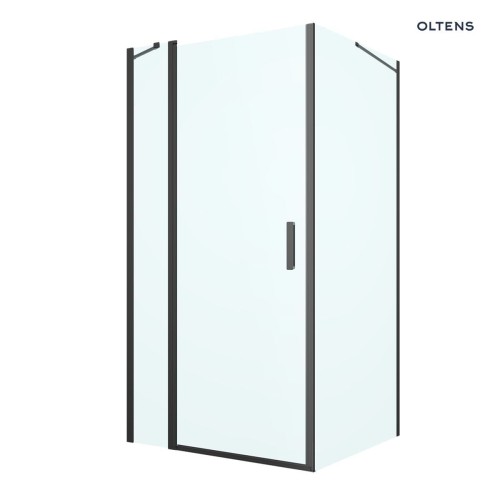 Oltens Verdal kabina prysznicowa 100x100 cm kwadratowa drzwi ze ścianką czarny mat/szkło przezroczyste 20012300