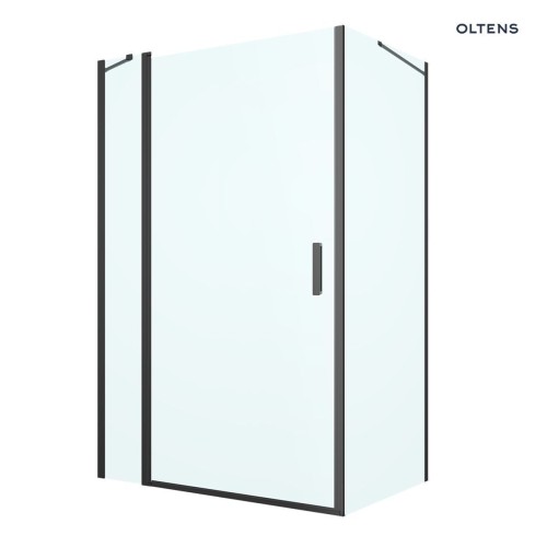 Oltens Verdal kabina prysznicowa 120x90 cm protokątna czarny mat/szkło przezroczyste drzwi ze ścianką 20213300