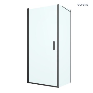 Oltens Rinnan kabina prysznicowa 90x80 cm prostokątna drzwi ze ścianką czarny mat/szkło przezroczyste 20216300