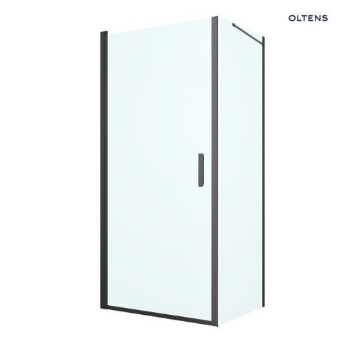 Oltens Rinnan kabina prysznicowa 90x80 cm prostokątna drzwi ze ścianką czarny mat/szkło przezroczyste 20216300