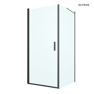 Oltens Rinnan kabina prysznicowa 90x100 cm prostokątna drzwi ze ścianką czarny mat/szkło przezroczyste 20217300