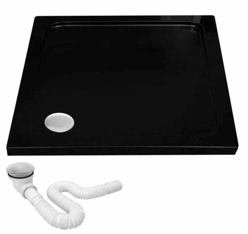 BRODZIK SAVOY BLACK 90x90x6cm + SYFON