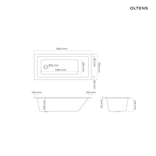 Oltens Langfoss wanna prostokątna 160x70 akrylowa czarny mat 10003300