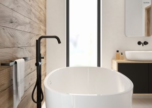 Oltens Hamnes bateria wannowo-prysznicowa wolnostojąca czarny mat 34302300