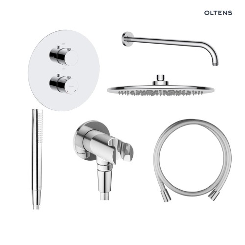 Zestaw Oltens Katla bateria podtynkowa z deszczownicą 30 cm Sondera i kompletem prysznicowym Ume chrom 36608100