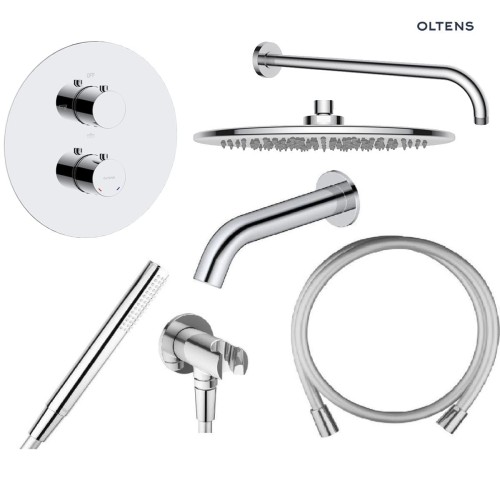 Zestaw Oltens Katla bateria podtynkowa z deszczownicą 30 cm Sondera i kompletem prysznicowym Ume chrom 36611100