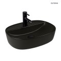 Oltens Hamnes Thin umywalka 51x39 cm nablatowa z otworem na baterię owalna czarny mat 41313300