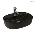 Oltens Hamnes Thin umywalka 51x39 cm nablatowa z otworem na baterię owalna czarny mat 41313300