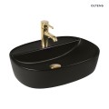 Oltens Hamnes Thin umywalka 51x39 cm nablatowa z otworem na baterię owalna czarny mat 41313300