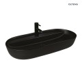Oltens Hamnes Thin umywalka 80x40 cm nablatowa z otworem na baterię owalna czarny mat 41315300