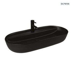 Oltens Hamnes Thin umywalka 80x40 cm nablatowa z otworem na baterię owalna czarny mat 41315300