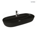 Oltens Hamnes Thin umywalka 80x40 cm nablatowa z otworem na baterię owalna czarny mat 41315300