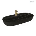 Oltens Hamnes Thin umywalka 80x40 cm nablatowa z otworem na baterię owalna czarny mat 41315300