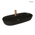 Oltens Hamnes Thin umywalka 80x40 cm nablatowa z otworem na baterię owalna czarny mat 41315300