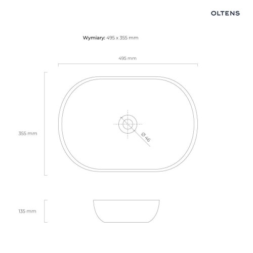 Oltens Hamnes Thin umywalka 49,5x35,5 cm nablatowa owalna z powłoką SmartClean czarny mat 40819300