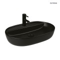 Oltens Hamnes Thin umywalka 62x42 cm nablatowa owalna z otworem na baterię z powłoką SmartClean czarny mat 41814300