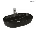 Oltens Hamnes Thin umywalka 62x42 cm nablatowa owalna z otworem na baterię z powłoką SmartClean czarny mat 41814300
