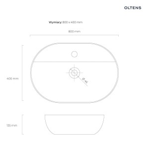Oltens Hamnes Thin umywalka 80x40 cm nablatowa owalna z powłoką SmartClean czarny mat 41815300