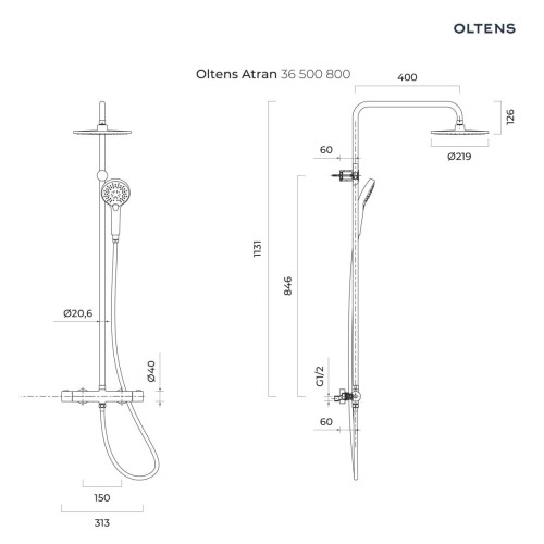 Oltens Atran zestaw prysznicowy termostatyczny z deszczownicą okrągłą złoto szczotkowane 36500810