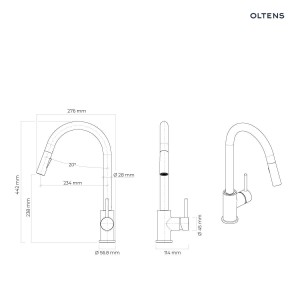Oltens Litla bateria kuchenna stojąca z wyciąganą wylewką chrom 35204100