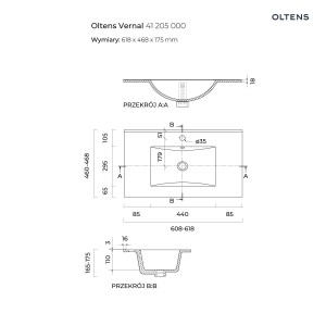 Oltens Vernal umywalka 61x46 cm meblowa prostokątna czarny mat 41205300