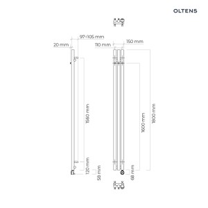 Oltens Stang (e) grzejnik łazienkowy 180x15 cm elektryczny czarny mat 55111300