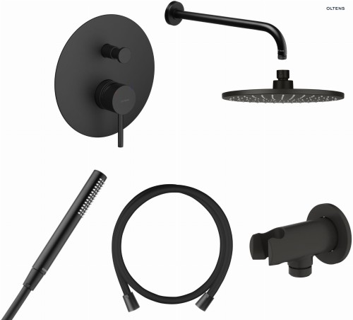 Zestaw Oltens Molle bateria podtynkowa z deszczownicą 22 cm Atran i kompletem prysznicowym Ume czarny mat 36614300