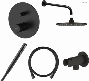 Zestaw Oltens Hamnes bateria podtynkowa z deszczownicą 22 cm Atran i kompletem prysznicowym Ume czarny mat 36615300