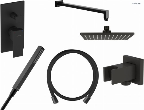 Zestaw Oltens Gota bateria podtynkowa z deszczownicą 22 cm Atran i kompletem prysznicowym Sog czarny mat 36616300