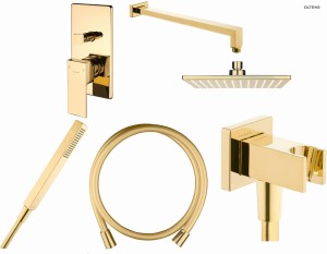 Zestaw Oltens Gota bateria podtynkowa z deszczownicą 22 cm Atran i kompletem prysznicowym Sog złoty połysk 36616800