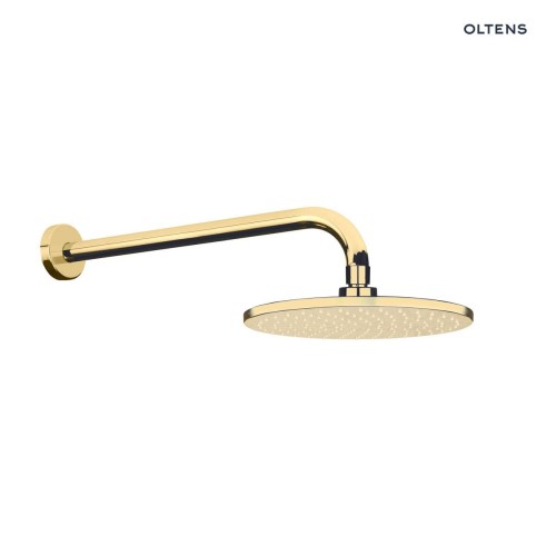 Oltens Atran Lagan deszczownica 22 cm okrągła z ramieniem ściennym złoty połysk 36018800