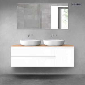 Oltens Vernal zestaw mebli łazienkowych 140 cm z blatem biały połysk/dąb 68263000