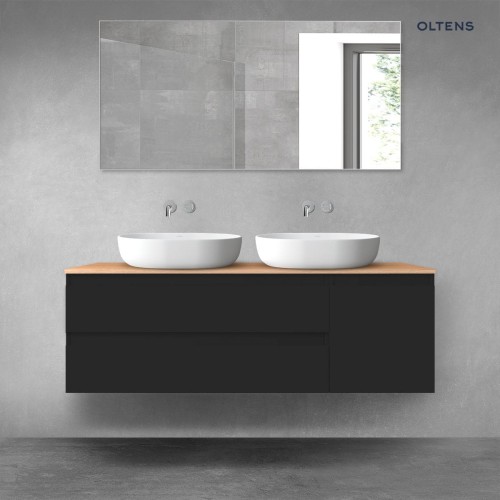 Oltens Vernal zestaw mebli łazienkowych 140 cm z blatem czarny mat/dąb 68263300